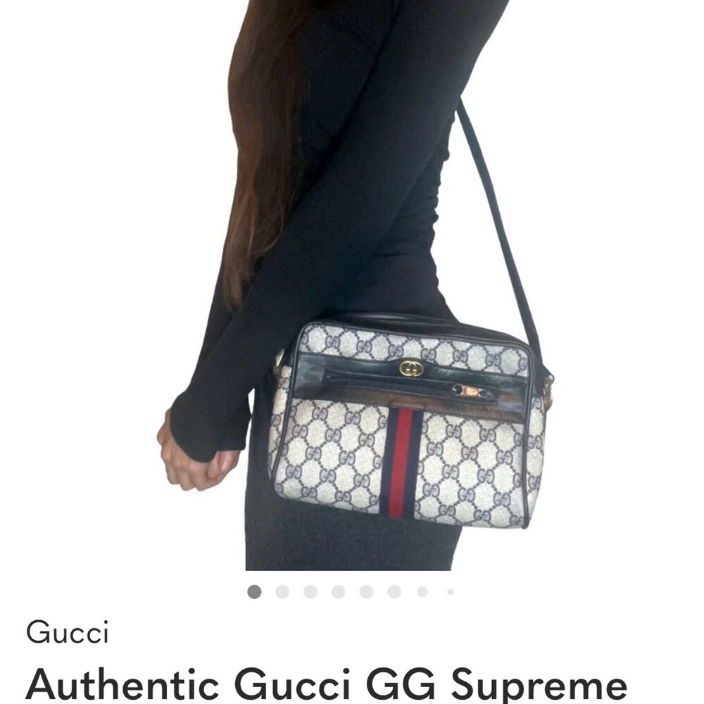 Authentic Gucci GG Supreme Navy Monogram Crossbody Sherry Canvas Shoulder Bag